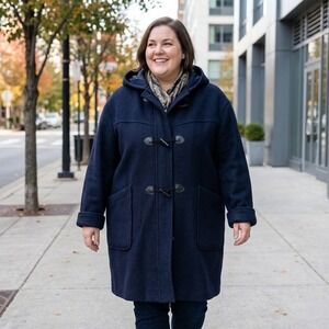 Duffle Coat Womens 24 Plus Size Navy Blue Wool Blend Toggle Hooded Overcoat